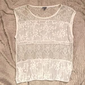 Patchwork Flower Lace Striped Sleeveless Blouse - Charlotte Russe